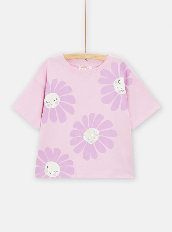 Girl's pink sequin t-shirt TAJOTI2 / 24S901B2TMCH705