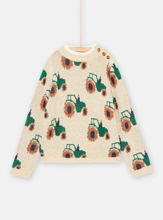 Boy's cream sweater with tractor print SOKHOPUL / 23W902Q1PULA002