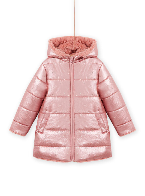 Child girl pink reversible hooded parka in faux fur MACOMPARKA / 21W90164PAR303