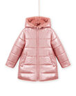 Child girl pink reversible hooded parka in faux fur MACOMPARKA / 21W90164PAR303