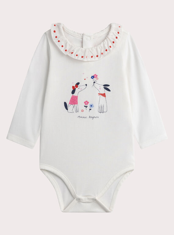 Baby girls' bodysuit with an ecru collar WIKABOD / 25SG0932BODA001