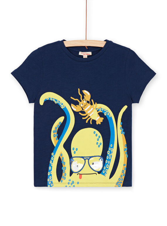 Blue T-shirt with octopus and lobster motif  Child boy LONAUTI1 / 21S902P2TMC070