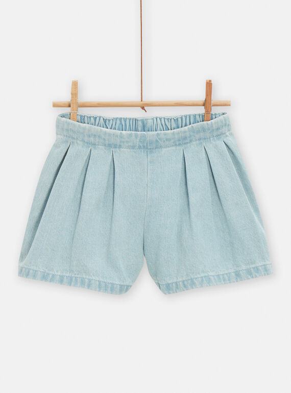 Girl's light blue denim pleated shorts TACLUSHORT1 / 24S901O2SHOP272