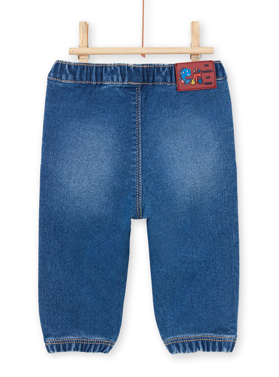 Baby boy blue jeans with dinosaur patches MUPAJEAN / 21WG10H1JEAP274