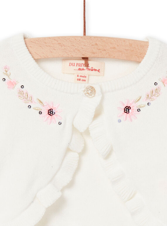 Baby girl ecru knitted cardigan with flowery embroidery NISOCAR / 22SG09Q1CAR001