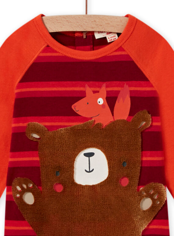 Baby girl coral, red and brown teddy bear T-shirt MUFUNTEE2 / 21WG10M1TML504