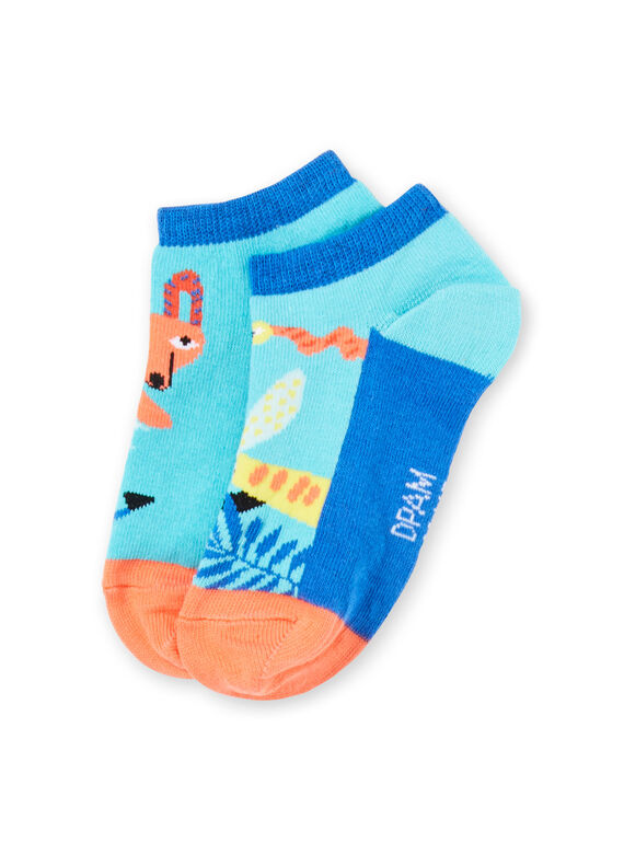 Boy's turquoise and orange animal print socks JYOMARSOQ / 20SI02P1SOQC242
