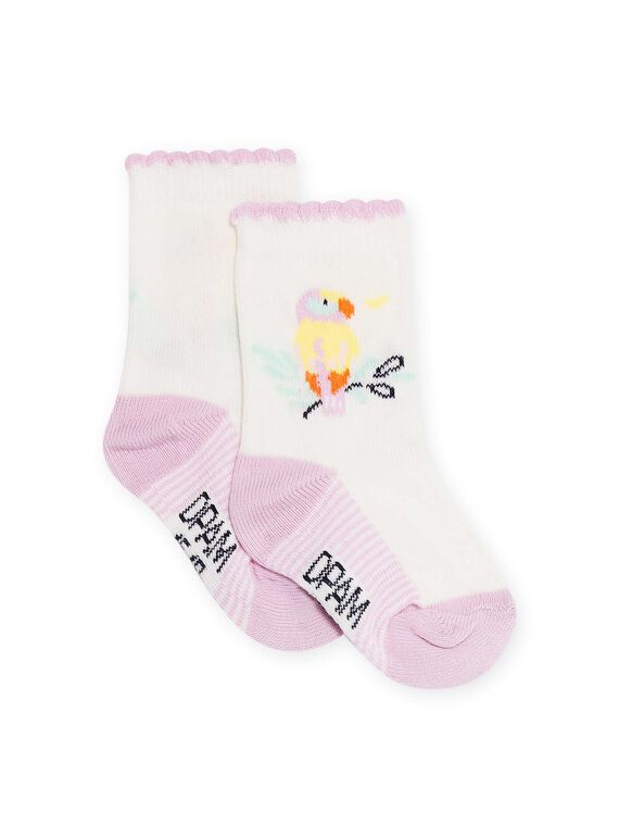 Baby girl ecru and pink bird socks NYIJOSOQ10 / 22SI096ASOQ001