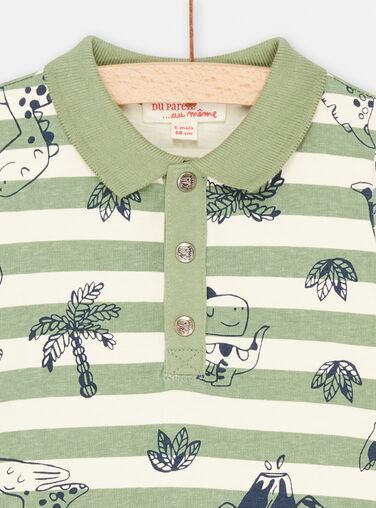 Off white and lime green striped polo shirt for baby boy SUVERPOL / 23WG10J1POL005