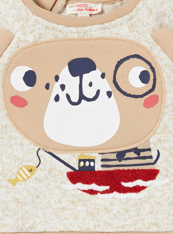 Baby boy beige heathered sweatshirt LUNOSWE / 21SG10L1SWEA010