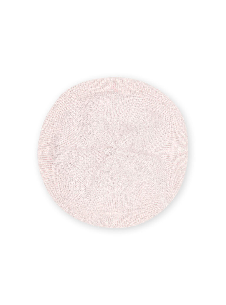 Baby girl powder pink knitted beret with floral embroidery NYIMOBON / 22SI09N1BOND327