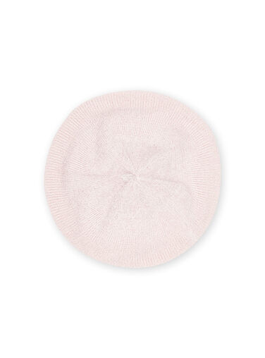 Baby girl powder pink knitted beret with floral embroidery NYIMOBON / 22SI09N1BOND327