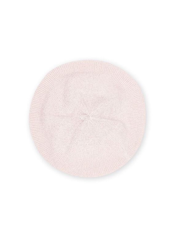 Baby girl powder pink knitted beret with floral embroidery NYIMOBON / 22SI09N1BOND327