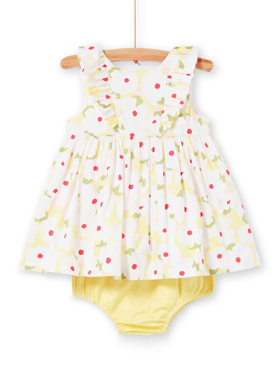 White dress with floral print and yellow bloomer baby girl LIBALROB1 / 21SG09O2ROB000