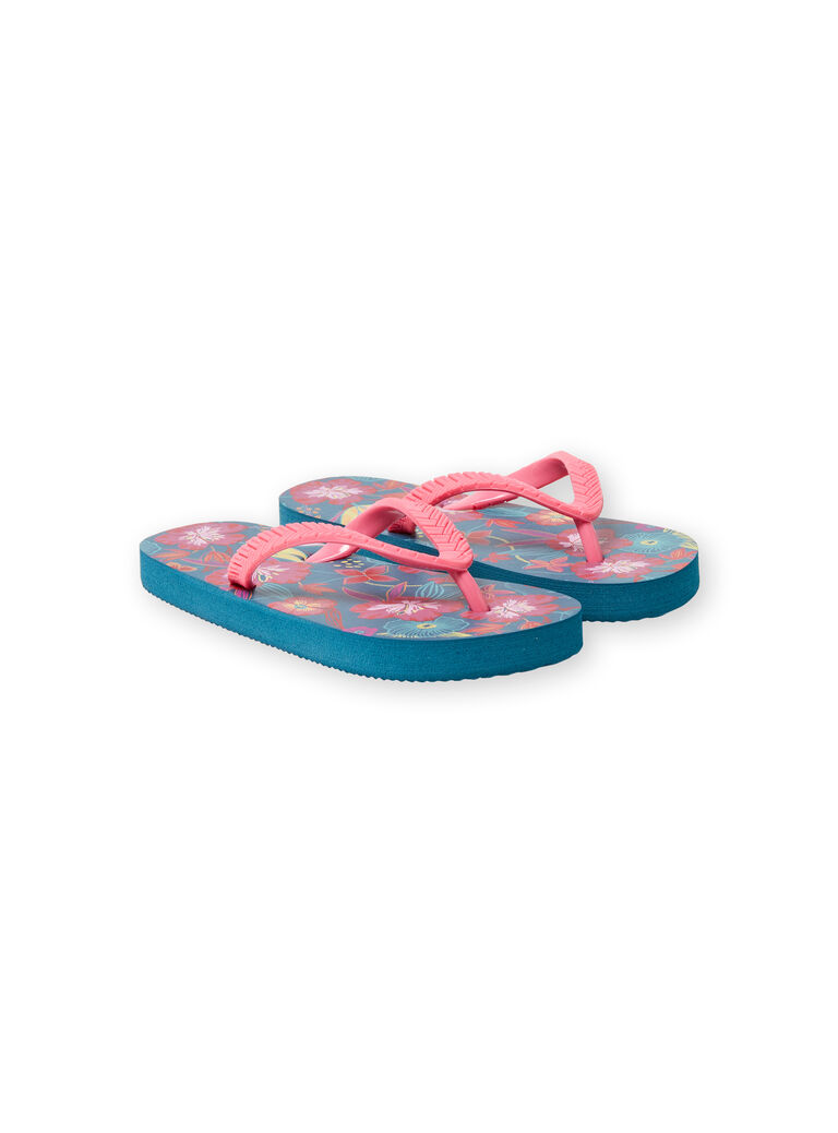 Duck blue flip flops with flower print girl LFTONGHAWAI / 21KK3561D01070