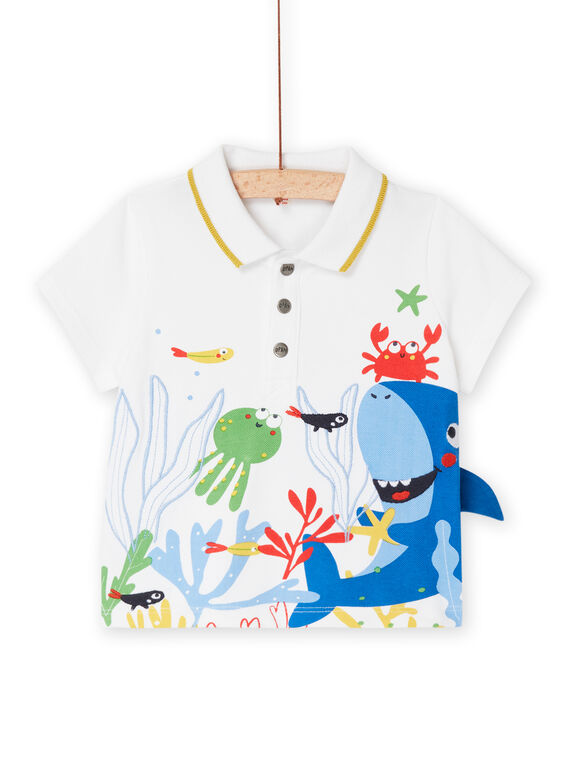 White polo shirt with embroidered marine animals RUPOPPOL / 23SG10X1POL000