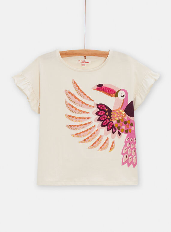 Girl's ecru toucan T-shirt TACRITI2 / 24S901L1TML003