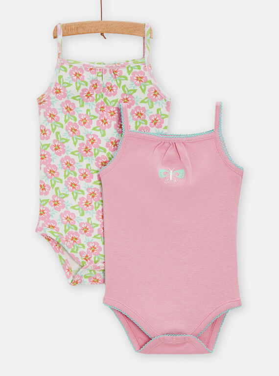 Set of 2 ecru and pink baby girl bodysuits TEFIBODTRO / 24SH1372BDL001