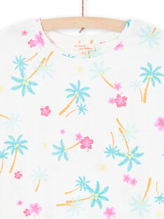 Girl's white and blue t-shirt with palm tree and flower print LAJOTI7 / 21S901F1D31001
