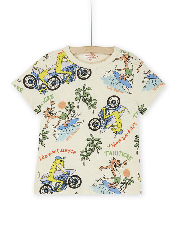 White cream T-shirt with surfing felines print ROEXOTI3 / 23S902V1TMCA002