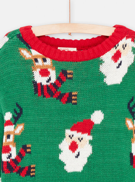 Boy's bottle-green knitted Christmas sweater SOWAYPUL2 / 23W902S1PULG611