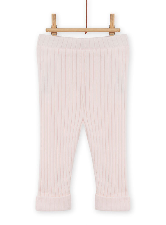 Baby girl's plain pink ribbed legging MYIJOLEGCO2 / 21WI0913CAL632