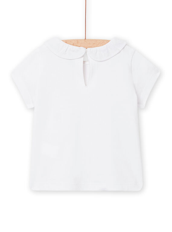 Baby girl's white t-shirt with golden palm tree and sailcloth collar NIJOBRA5 / 22SG09C1BRA000