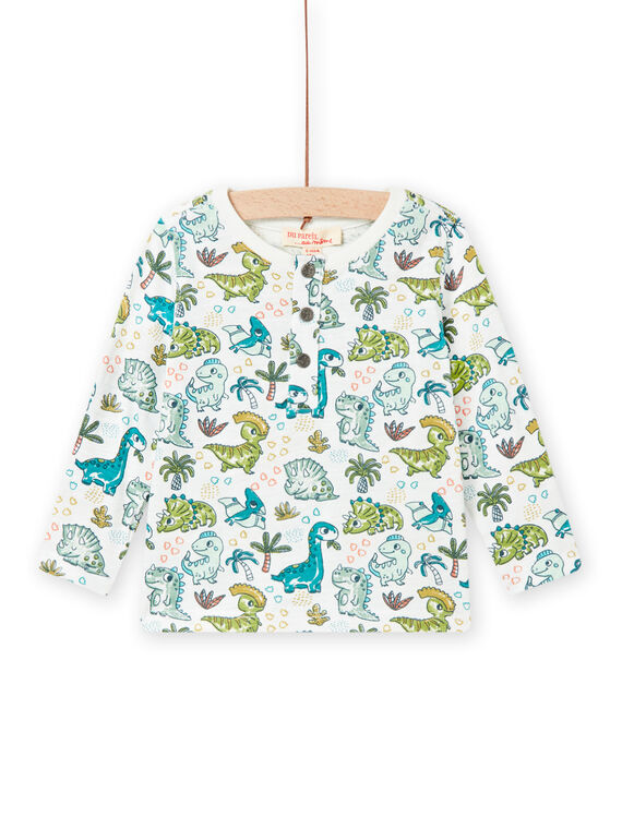 Baby boy dinosaur print T-shirt in ecru NUGATUN / 22SG10O4TML001