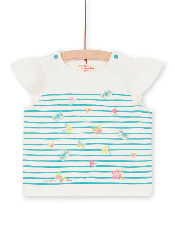 White and blue striped baby girl T-shirt LIVERTI2 / 21SG09Q1TMC001