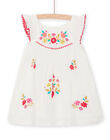 Baby girl dress in ecru with flower embroidery NIFLAROB3 / 22SG09R2ROB001
