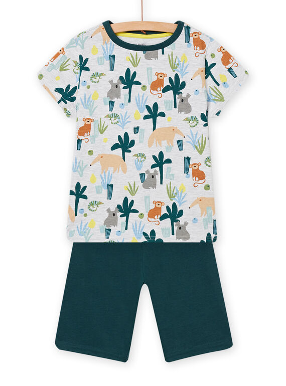 Child boy's ecru and petrol blue jungle print pajama set NEGOPYCJUN / 22SH12H4PYJ003