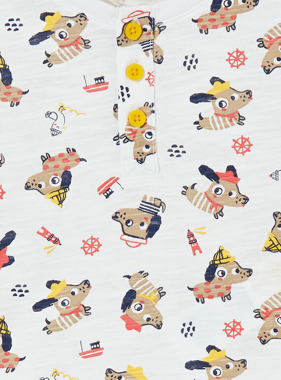 ecru T-shirt with dogs print and fancy cotton baby boy LUNOTUN / 21SG10L3TML001