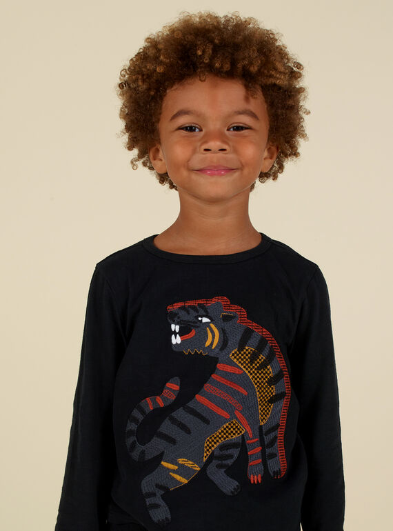 Black embroidered T-shirt child boy MOHITEE1 / 21W902U4TMLJ915