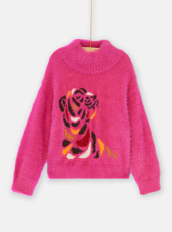 Fuchsia sweater with tiger motif SALOPULL / 23W901R2PUL310