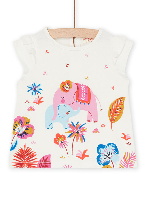 Ecru T-shirt with elephants and flowers RIJUNTI / 23SG09U1TMC001