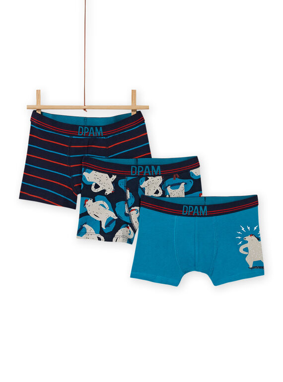 Set of 3 assorted boxer shorts with bear pattern for boys MEGOBOXOURS / 21WH12C2BOX705
