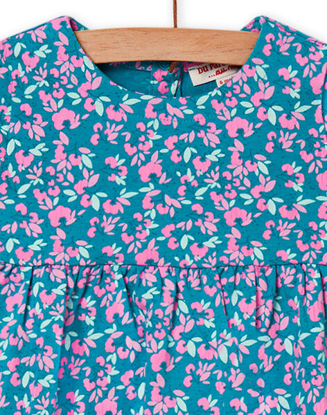 Baby girl turquoise dress with floral print NIPLAROB3 / 22SG09K1ROBC216
