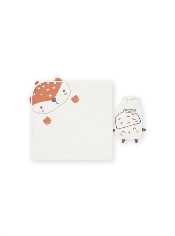 Mixed birth bath cape and glove ecru with fox pattern MOU1POIN / 21WF4242POI001