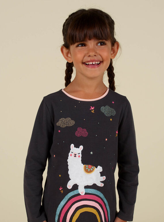 Girl's grey llama print T-shirt MAHITEE2 / 21W901U1TMLJ905