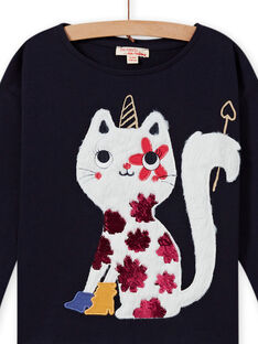 Child girl's night blue t-shirt with cat and unicorn design MAMIXTEE3 / 21W901J2TMLC205