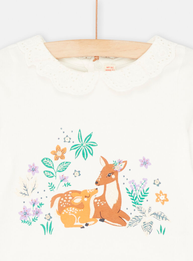 Off-white bra with doe, fawn and flower motifs for baby girl SIKHOBRA / 23WG09Q1BRA001