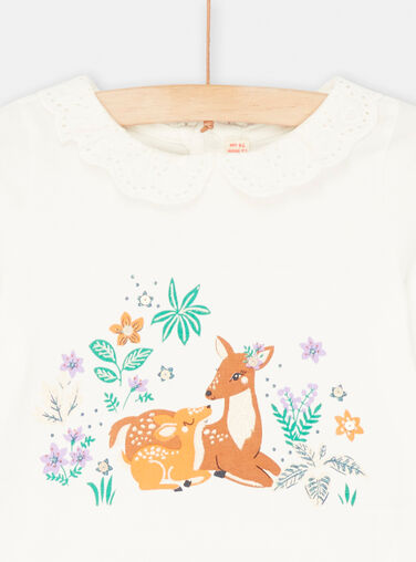 Off-white bra with doe, fawn and flower motifs for baby girl SIKHOBRA / 23WG09Q1BRA001