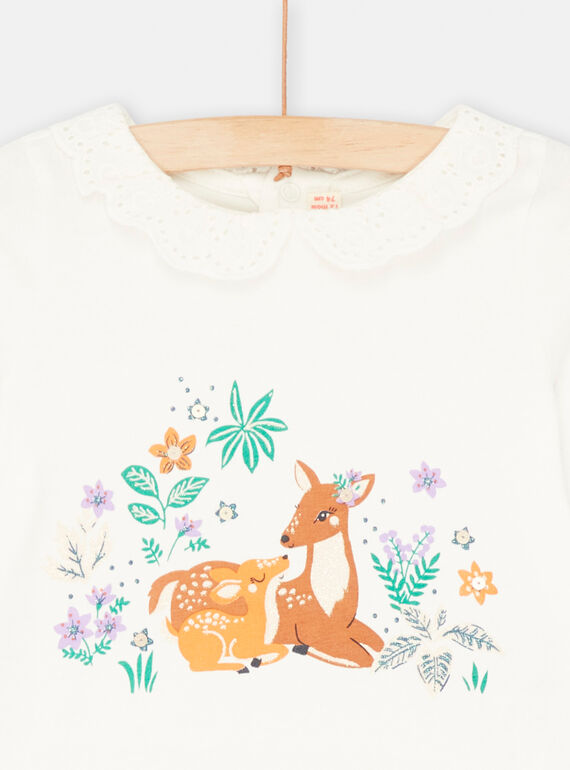 Off-white bra with doe, fawn and flower motifs for baby girl SIKHOBRA / 23WG09Q1BRA001