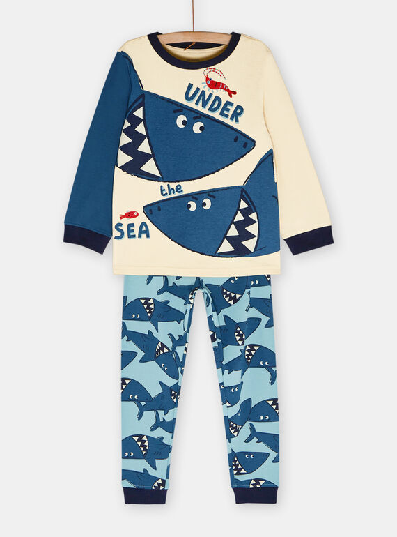 Boy's sandy pyjamas with shark print SEGOPYJREQ / 23WH1236PYJ808