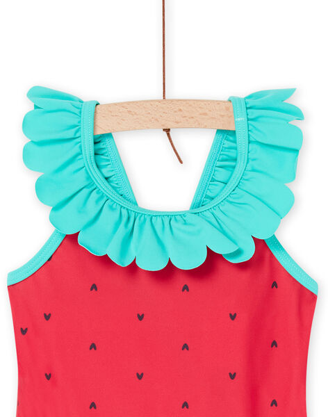 Strawberry red one-piece swimming costume with heart print RYIMER1 / 23SI09RAMAIF515