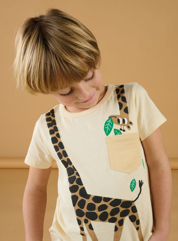 Cream T-shirt with giraffe motif ROJUNTI5 / 23S902U5TMCA002