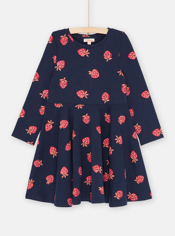 Soft navy blue dress with strawberry print SAJOROB1 / 23W901G4ROB070