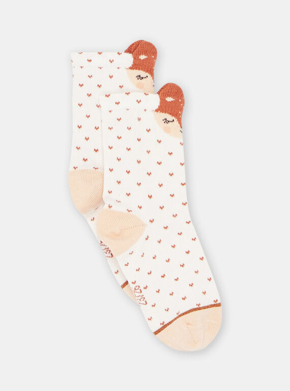 Baby girl ecru socks with polka dots and fox pattern SYICOUSOQ / 23WI09B4SOQ001