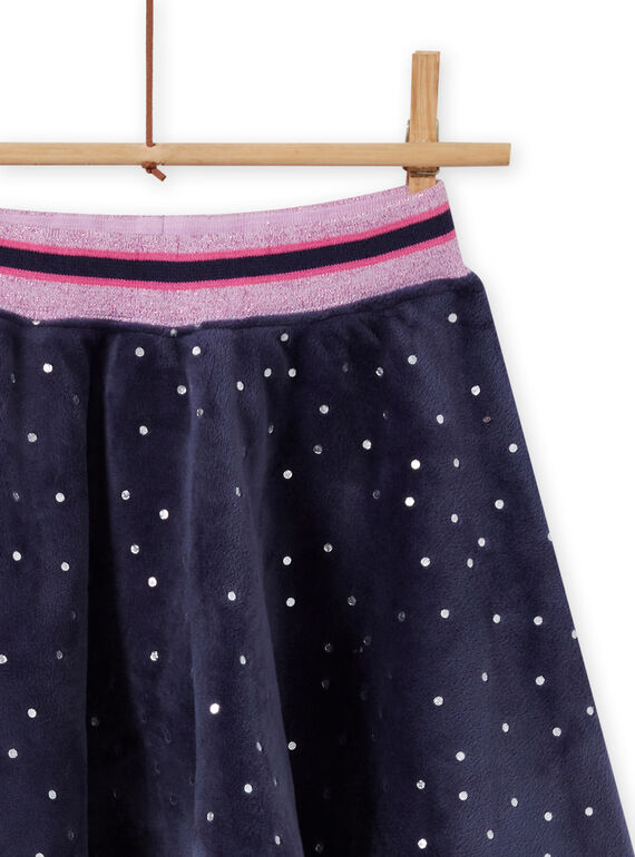 Girl's blue velvet skater skirt with gold polka dots MAPLAJUP2 / 21W901O2JUPC202