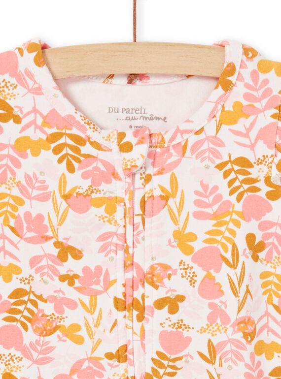White and pink sleepsuit printed baby girl jersey flower print LEFIGREAOP2 / 21SH135CGRE632